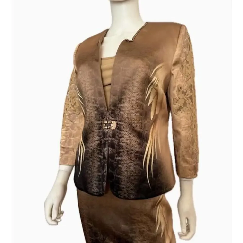 NWT Satin Skirt‎ Suit 3Pc Set Blazer/Top/Skirt Formal Lined Long Sleeves